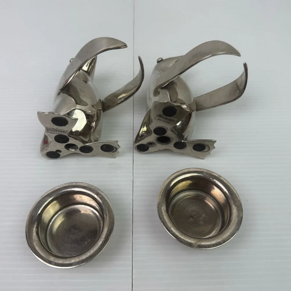 Pair2 Restoration Hardware Silver Plate Penguin Butler Sauce Dish Candle Holder